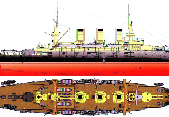 Боевой корабль Россия - Peresviet 1900 [Battleship] - чертежи, габариты, рисунки